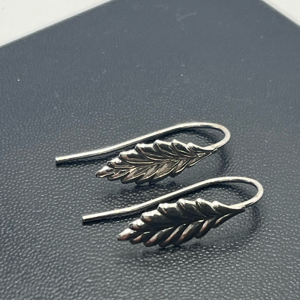 Sterling Silver Feathers Leaf Dangle Hook Earrings - image 4